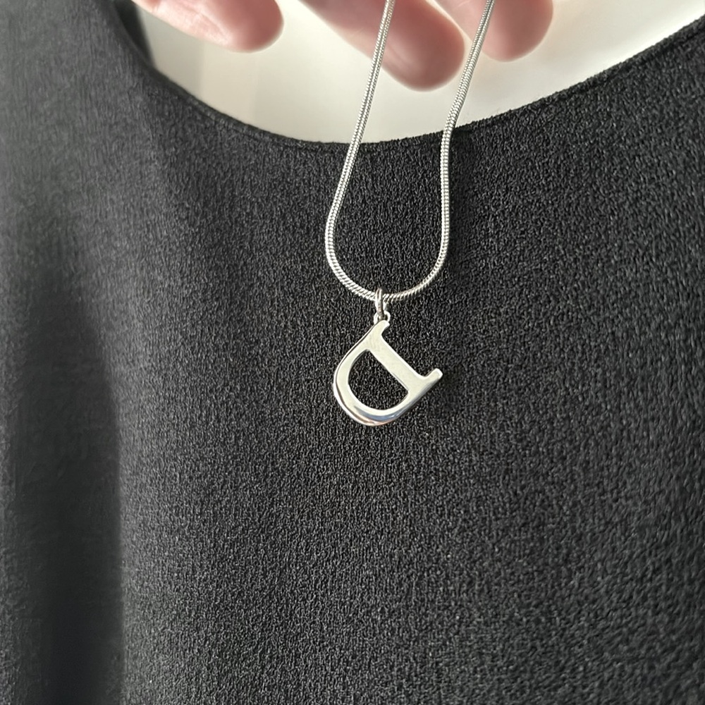 EUC [Christian Dior] Authentic Silver “D” Charm Logo Stamped Pendant Necklace - Picture 6 of 15